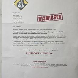 Dismissed Letter from The Ticket Clinic. Dismissed Letter from The Ticket Clinic.