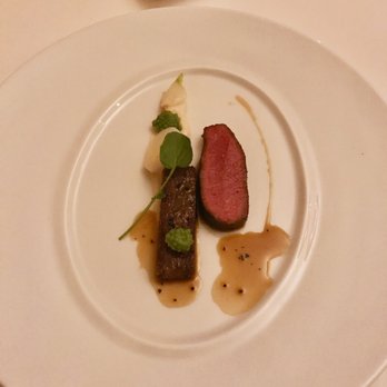 Chez TJ - Lamb made two ways with cauliflower purée and shallots - French Near Me - Mountain View, California