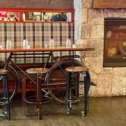 Teddy's Bully Bar - SO cozy! And bicycles for tables?? So cute