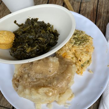 Cahawba House - Vegetable plate: I chose greens, mashed potatoes & gravy, and broccoli rice casserole - Southern Near Me - Montgomery, Alabama