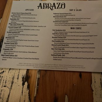 Abrazo - Full dinner Menu - Spanish Near Me - San Francisco, California