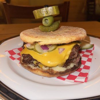 Nancy's Hustle - Cheeseburger on a Brioche English Muffin - New American Near Me - Houston, Texas