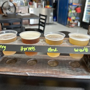 Strong Arm Brew Works - From left to right: Beach Berry Ale, Murder Hornets, Andromeda, We Want Houston - Breweries Near Me - Dickinson, Texas