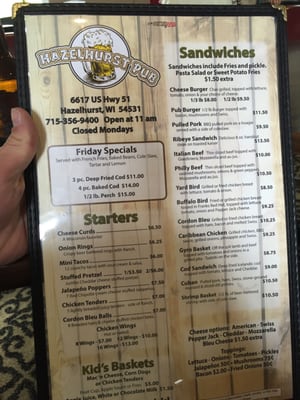 Menu photo 4 Hazelhurst Pub Hazelhurst, WI