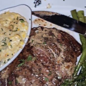 Steiner Ranch Steakhouse - 14oz Texan Ribeye , Cream Corn , asparagus - Steakhouses Near Me - Austin, Texas