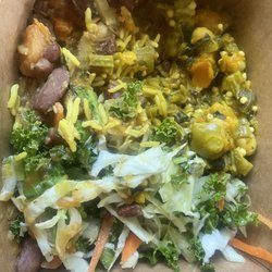 Rice, beans, callaloo, salad plate