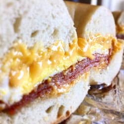 Beyond the Bagel - Taylor ham, egg, and cheese on a plain bagel