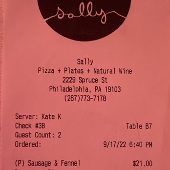 Sally - The bill. - Pizza Near Me - Philadelphia, Pennsylvania Sally - The bill. - Pizza Near Me - Philadelphia, Pennsylvania