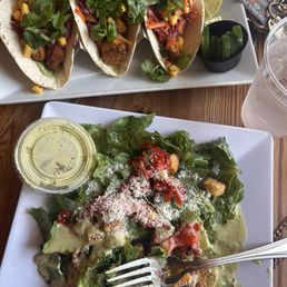 HOP "Fish" Tacos (plant-based) & Ceasar Salad w/ roasted peppers HOP "Fish" Tacos (plant-based) & Ceasar Salad w/ roasted peppers