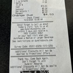 Dunkin' - Do the survey for free food!