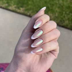 First set at Beauty Studio by Veronika. Mirror Shine Iridescent Base with French Tip.