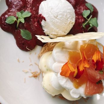 Doya - Yogurt mousse , thyme ice cream , white chocolate, berries purée and something else - amazing - Turkish Near Me - Miami, Florida Doya - Yogurt mousse , thyme ice cream , white chocolate, berries purée and something else - amazing - Turkish Near Me - Miami, Florida