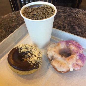 Revolution Doughnuts - Chocolate hazelnut (left) and lavender (right) - Donuts Near Me - Decatur, Georgia