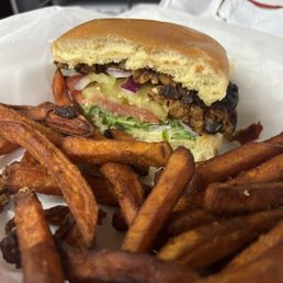 Black Bean Burger & Sweet Potato Fries