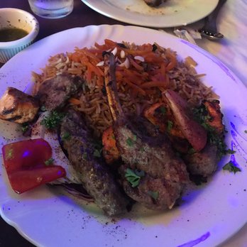 Azro - Combination grilled meat platter with one of their recommended rices - Afghan Near Me - San Antonio, Texas Azro - Combination grilled meat platter with one of their recommended rices - Afghan Near Me - San Antonio, Texas