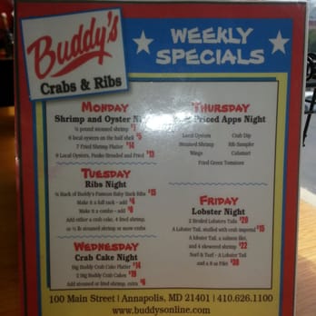 Buddy's Crabs & Ribs - Buddy' s weekly specials - Seafood Near Me - Annapolis, Maryland Buddy's Crabs & Ribs - Buddy' s weekly specials - Seafood Near Me - Annapolis, Maryland