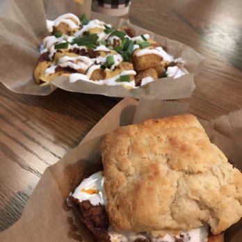 The Biscuit Bar - Hot Hot chicken with loaded tater tots - Breakfast & Brunch Near Me - Plano, Texas