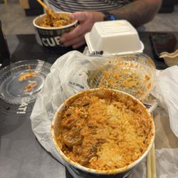 Cupbop - Korean BBQ in a Cup - Cupbop meal with pork and beef and everything with sauce 8 and 1, 2 of the same