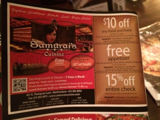 Menu photo 8 Samurai's Cuisine Murfreesboro, TN Menu photo 8 Samurai's Cuisine Murfreesboro, TN