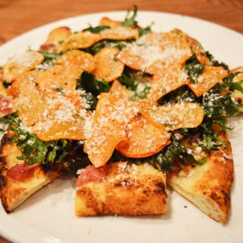 Nopa - Flatbread of spiced ham, persimmon, kale, and mozzarella, $18 - New American Near Me - San Francisco, California Nopa - Flatbread of spiced ham, persimmon, kale, and mozzarella, $18 - New American Near Me - San Francisco, California