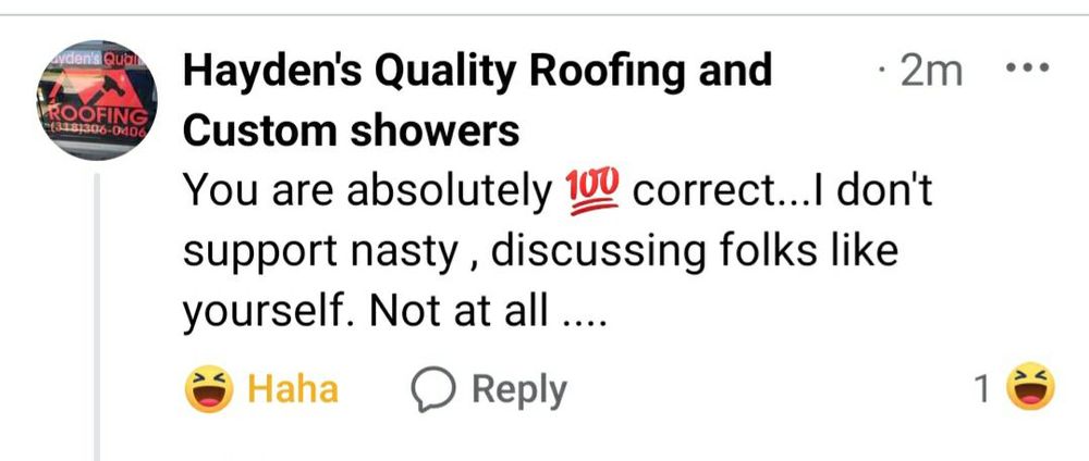 Slide of Hayden's Quality Roofing & Custom Showers