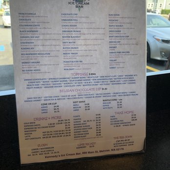 Kennedy’s Ice Cream Bar - Menu - Ice Cream & Frozen Yogurt Near Me - Melrose, Massachusetts Kennedy’s Ice Cream Bar - Menu - Ice Cream & Frozen Yogurt Near Me - Melrose, Massachusetts