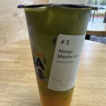 Boba Bee - Mango Matcha Latte(Large) with almon milk - Coffee & Tea Near Me - Temecula, California