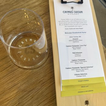 Caymus Suisun Winery - Tasting menu - Wine Tasting Room Near Me - Fairfield, California
