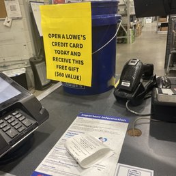 Bucket of goodies for opening a credit card