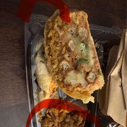 Talkin' Tacos Westchase - Cali burrito with clearly no beans. Thought the other adds were possibly potatoes... Photo is just before the trash