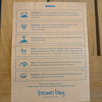Brown Bag Seafood - Paper menu 2 of 2. Build list. - Seafood Near Me - Atlanta, Georgia Brown Bag Seafood - Paper menu 2 of 2. Build list. - Seafood Near Me - Atlanta, Georgia