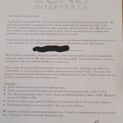 There's a screen on the wall in Surgery Waiting letting you know if the patient is in preop, op, or postop based on a number they give you.
