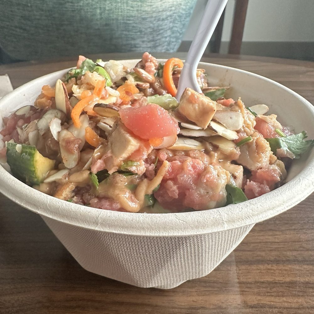Spicy tuna, ahi tuna and chicken sushi rice bowl