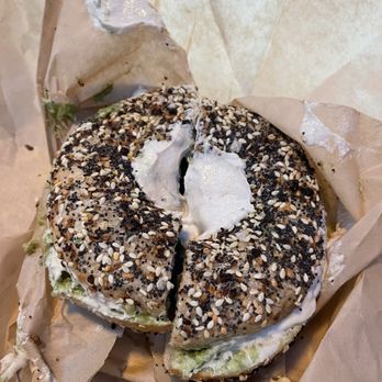 Benchwarmers Bagels And Coffee - Everything bagel with vegan spread and avocado. Incredible - Sandwiches Near Me - Raleigh, North Carolina