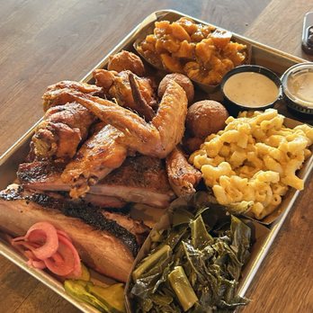 Smokehouse at Steve’s - Mac & Cheese  (no bacon), Brisket & Pickles with Side, Chicken Wings, Ribs, Collard Greens, Candied Yams, Hush Puppies - Barbeque Near Me - Graham, North Carolina