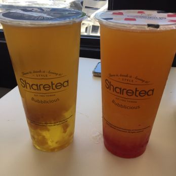 Sharetea - pineapple green tea with aiyu jelly and strawberry peach tea... - Coffee & Tea Near Me - San Ramon, California