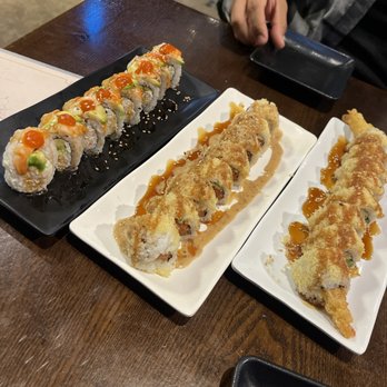 Sushi Joint - From left to right.  Tiger roll, crunch roll, Kung fu panda roll - Sushi Bars Near Me - Norwalk, California