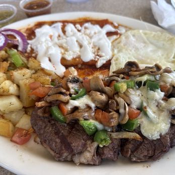 Cheliz - Cowboy steak breakfast. Huge plate. - Breakfast & Brunch Near Me - San Bernardino, California Cheliz - Cowboy steak breakfast. Huge plate. - Breakfast & Brunch Near Me - San Bernardino, California