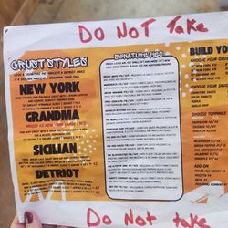 Uncle Chucks Pizzeria - Pizza menu