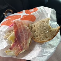 Dunkin' - 6.50 for sandwich with damp bread, uncooked bacon, no cheese.
