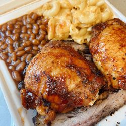 Saucy B's Barbecue - Smoked bbq chicken, bbq baked beans and macaroni and cheese