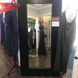Trying on the dress from Dancing Queen.