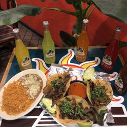 Casa Jalisco Restaurante Mexicano - Carbon Tacos! ( fried fresh potatoes, steak, fried onions, cilantro ) Served rice and beans on The side