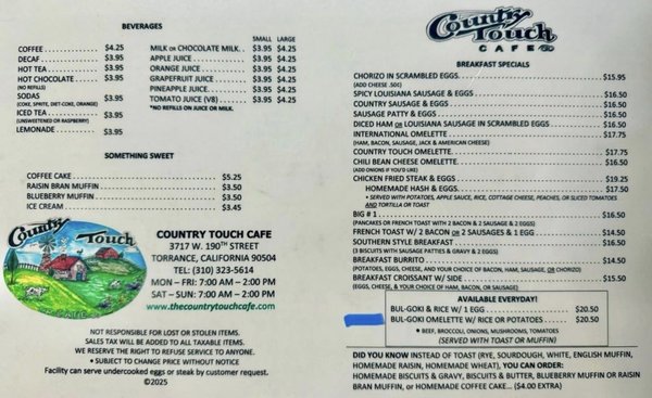 Menu photo 1 Country Touch Cafe Torrance, CA Menu photo 1 Country Touch Cafe Torrance, CA