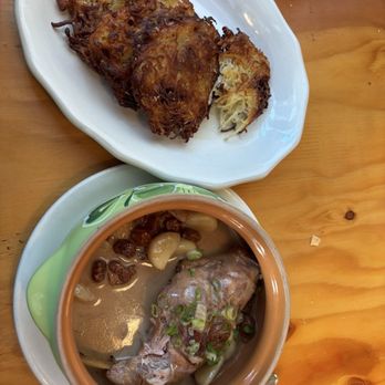 Kachka - Rabbit in a sour cherry and garlic cream sauce with potato pancakes - Russian Near Me - Portland, Oregon Kachka - Rabbit in a sour cherry and garlic cream sauce with potato pancakes - Russian Near Me - Portland, Oregon