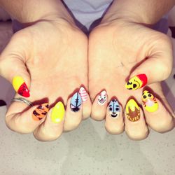 Nails by NikkiT - Winnie the Pooh nails with dipping powder by Nikki