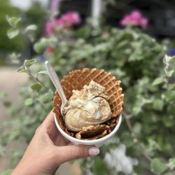 The Dells Ice Cream Shop - Salted Caramel Cold Brew and a homemade waffle bowl (they were making them fresh! Smelled so good!)