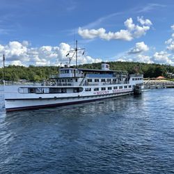 Mount Washington Cruises - Here's the ship leaving again. We went up to Dox restaurant for some lunch.