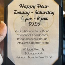 Happy Hours menu