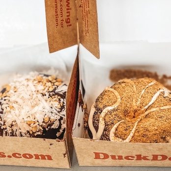Duck Donuts - Raspberry lemon, chocolate coconut, s'mores, and strawberry - Donuts Near Me - Daytona Beach, Florida Duck Donuts - Raspberry lemon, chocolate coconut, s'mores, and strawberry - Donuts Near Me - Daytona Beach, Florida